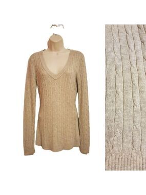Ann Taylor LOFT Cable Knit V Neck Sweater Small